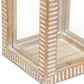 16" Clear And Natural Glass And Solid Wood Tabletop Lantern Candle Holder