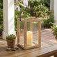 13" Natural Distressed Geometric Solid Wood Tabletop Lantern Candle Holder