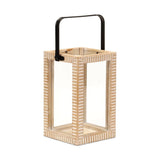13" Natural Distressed Geometric Solid Wood Tabletop Lantern Candle Holder