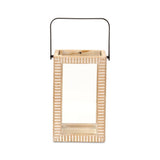 13" Natural Distressed Geometric Solid Wood Tabletop Lantern Candle Holder