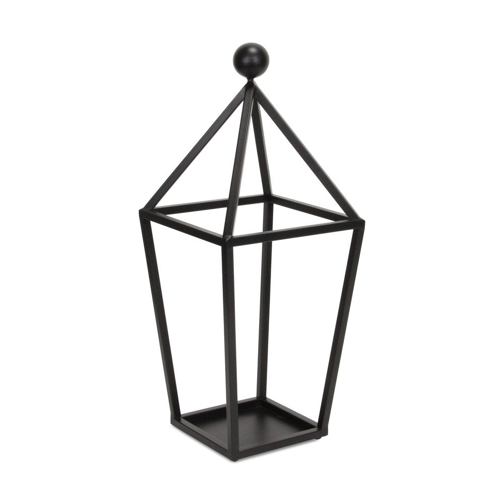 24" Black Geometric Metal Tabletop Lantern Candle Holder