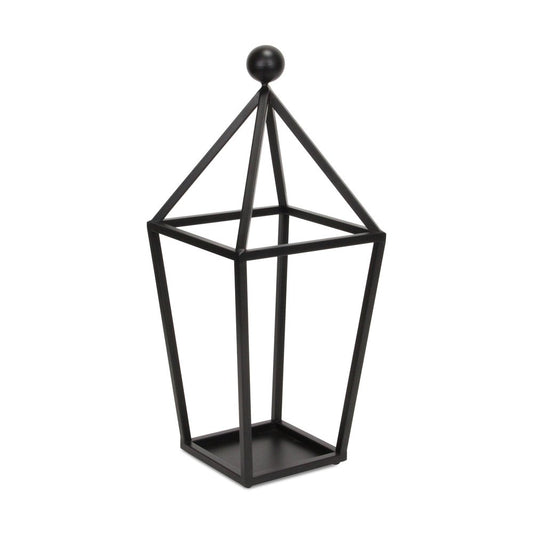 24" Black Geometric Metal Tabletop Lantern Candle Holder