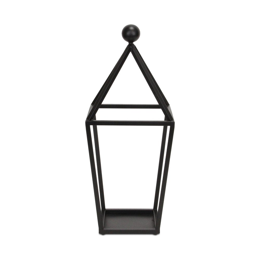 24" Black Geometric Metal Tabletop Lantern Candle Holder