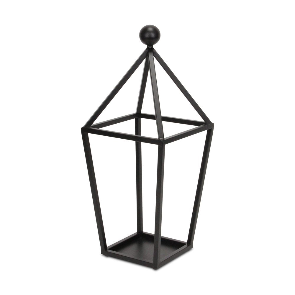 24" Black Geometric Metal Tabletop Lantern Candle Holder