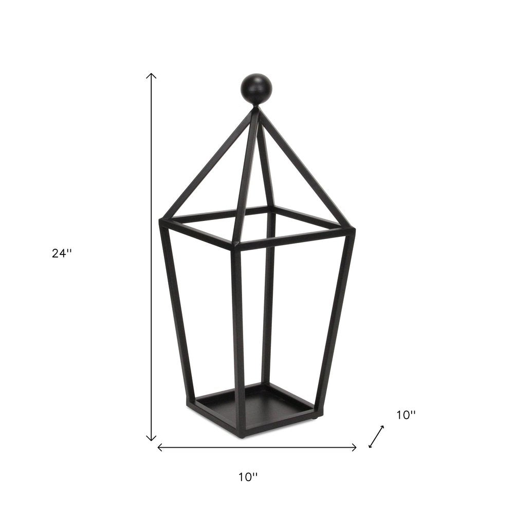 24" Black Geometric Metal Tabletop Lantern Candle Holder
