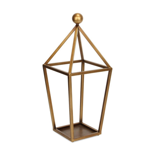 24" Gold Geometric Metal Tabletop Lantern Candle Holder