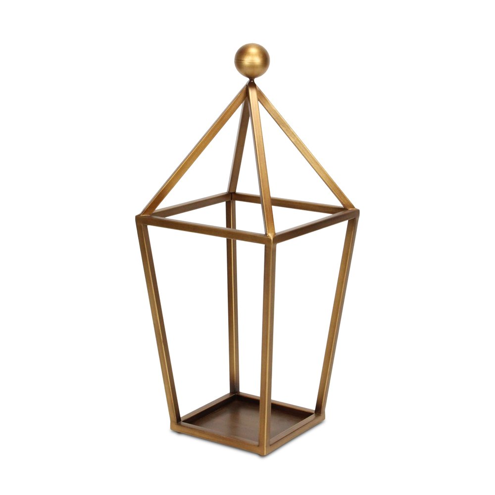 24" Gold Geometric Metal Tabletop Lantern Candle Holder