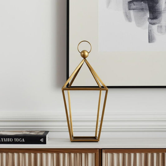 24" Gold Geometric Metal Tabletop Lantern Candle Holder