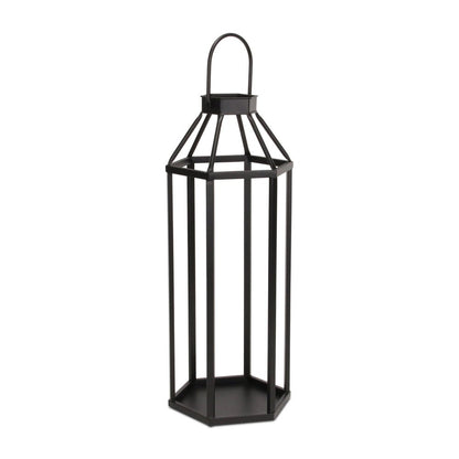 32" Black Geometric Metal Floor Lantern Candle Holder
