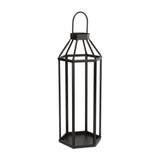 32" Black Geometric Metal Floor Lantern Candle Holder