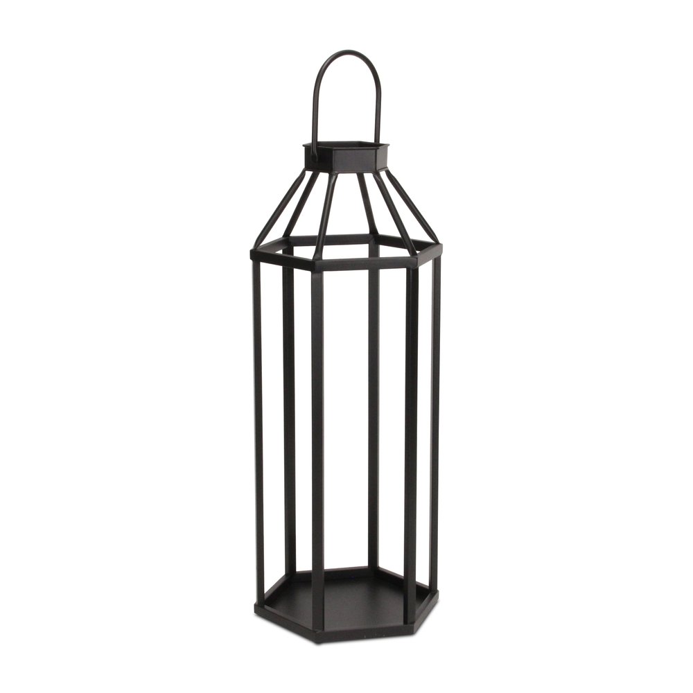 32" Black Geometric Metal Floor Lantern Candle Holder