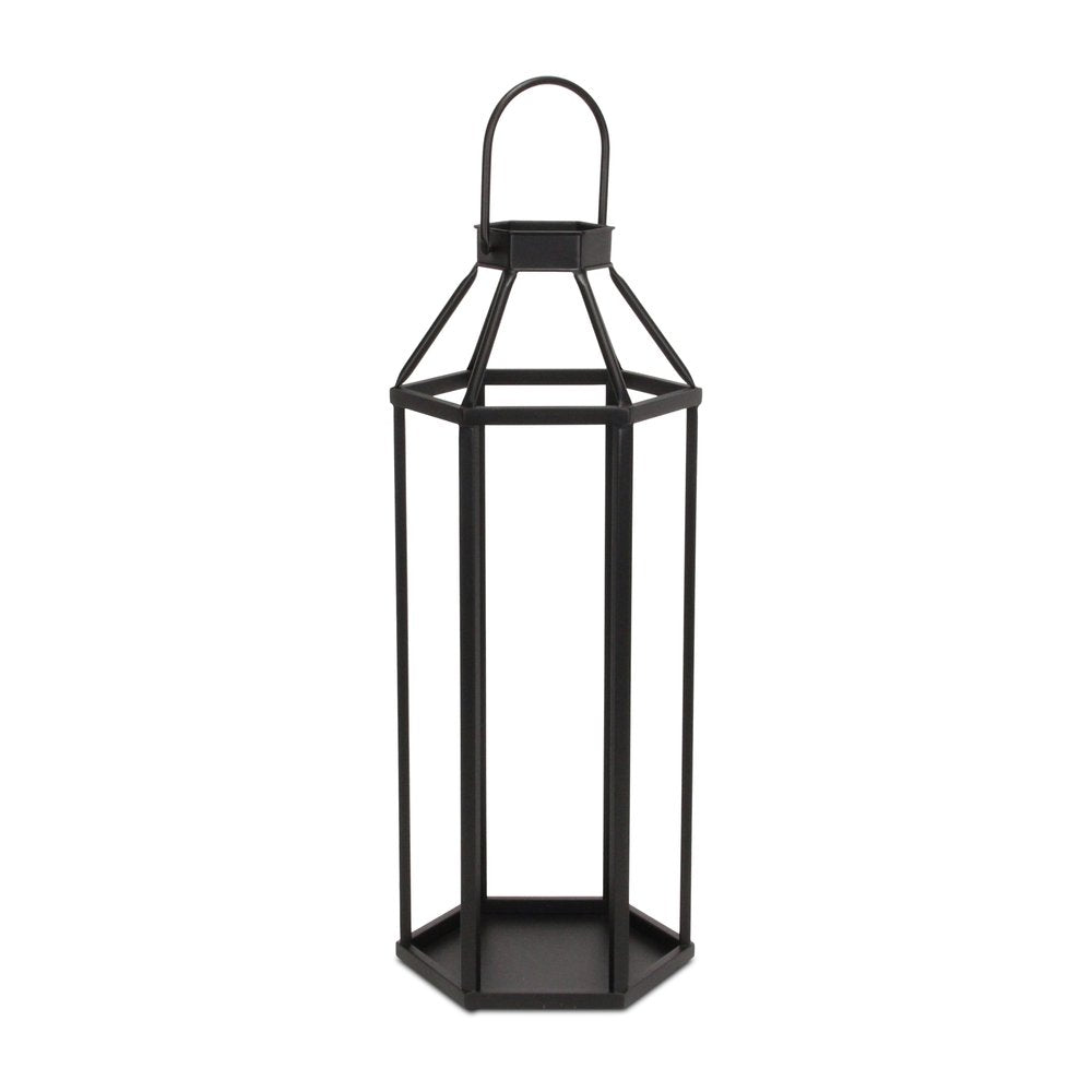 32" Black Geometric Metal Floor Lantern Candle Holder