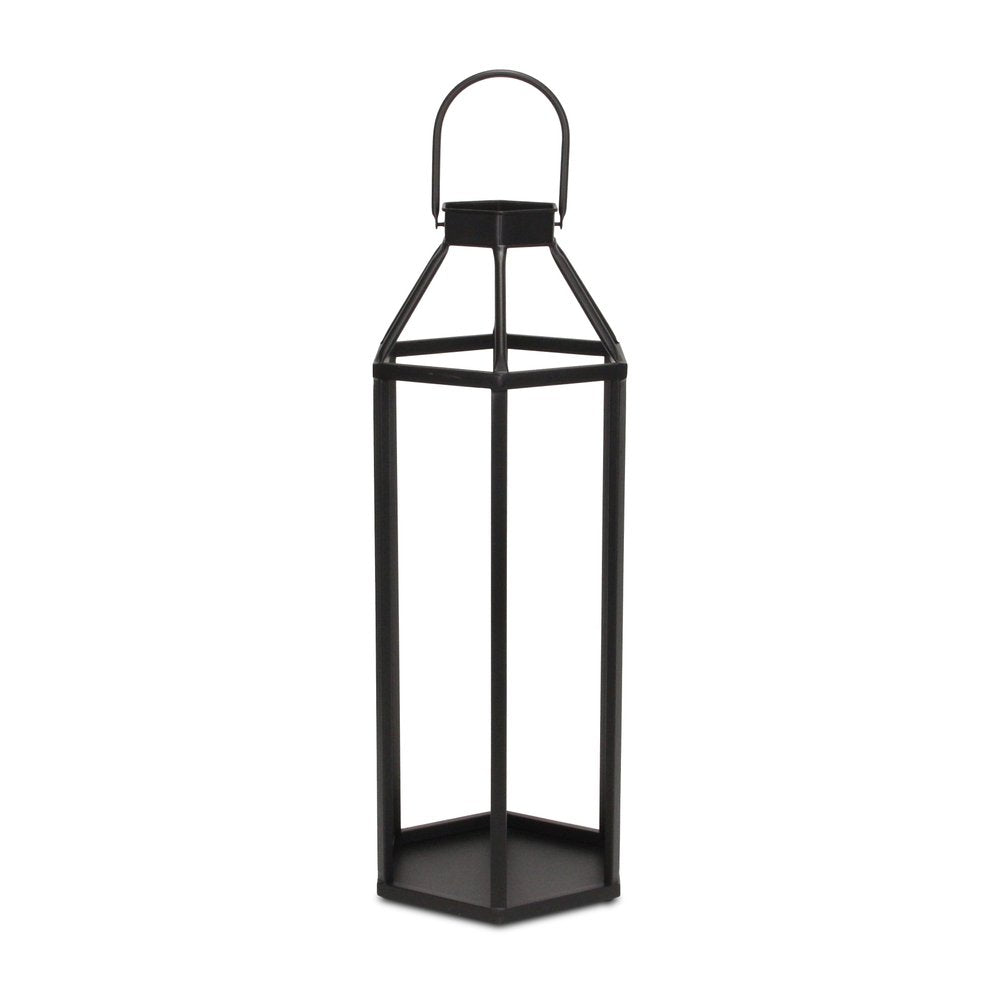 32" Black Geometric Metal Floor Lantern Candle Holder