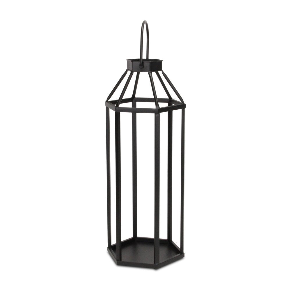 32" Black Geometric Metal Floor Lantern Candle Holder