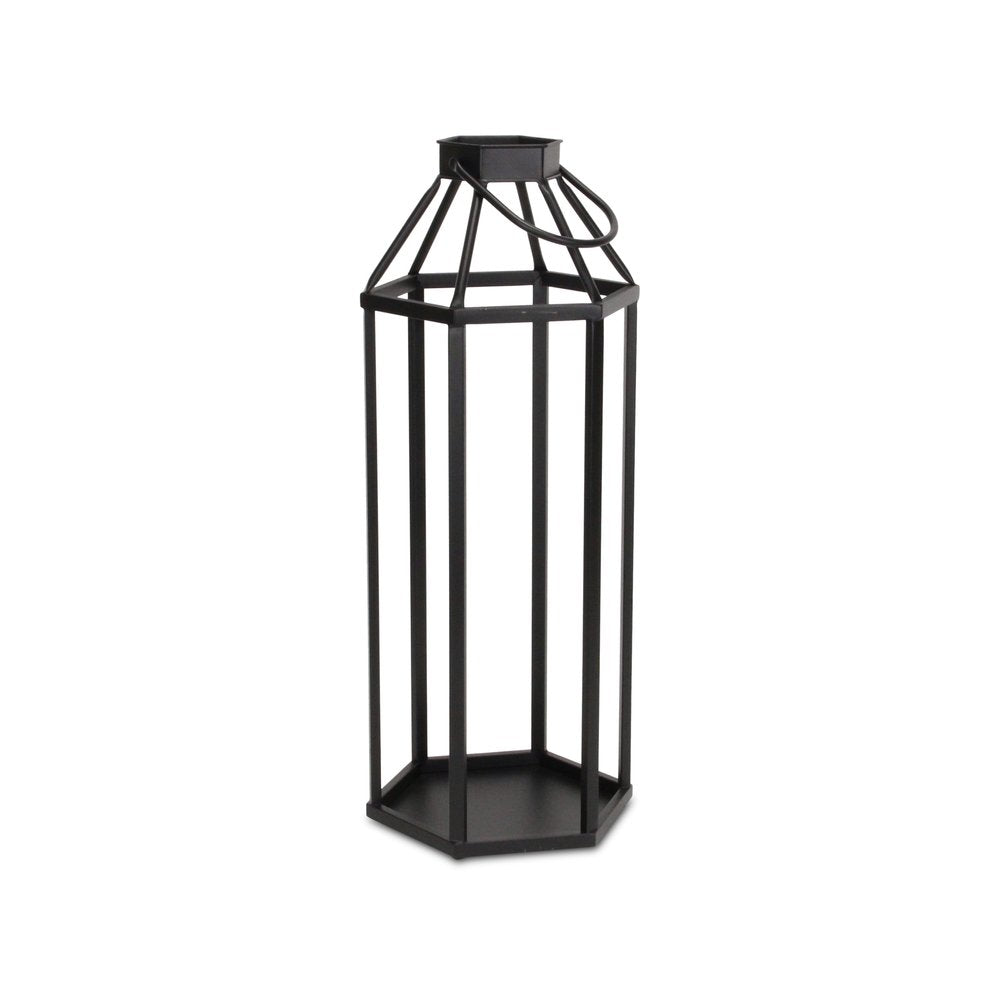 32" Black Geometric Metal Floor Lantern Candle Holder