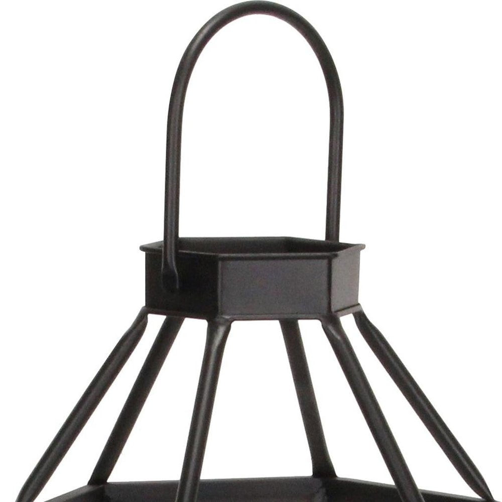 32" Black Geometric Metal Floor Lantern Candle Holder