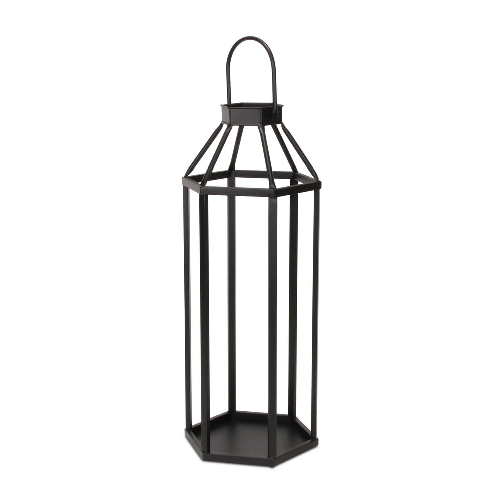 32" Black Geometric Metal Floor Lantern Candle Holder