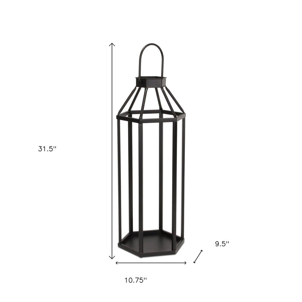 32" Black Geometric Metal Floor Lantern Candle Holder