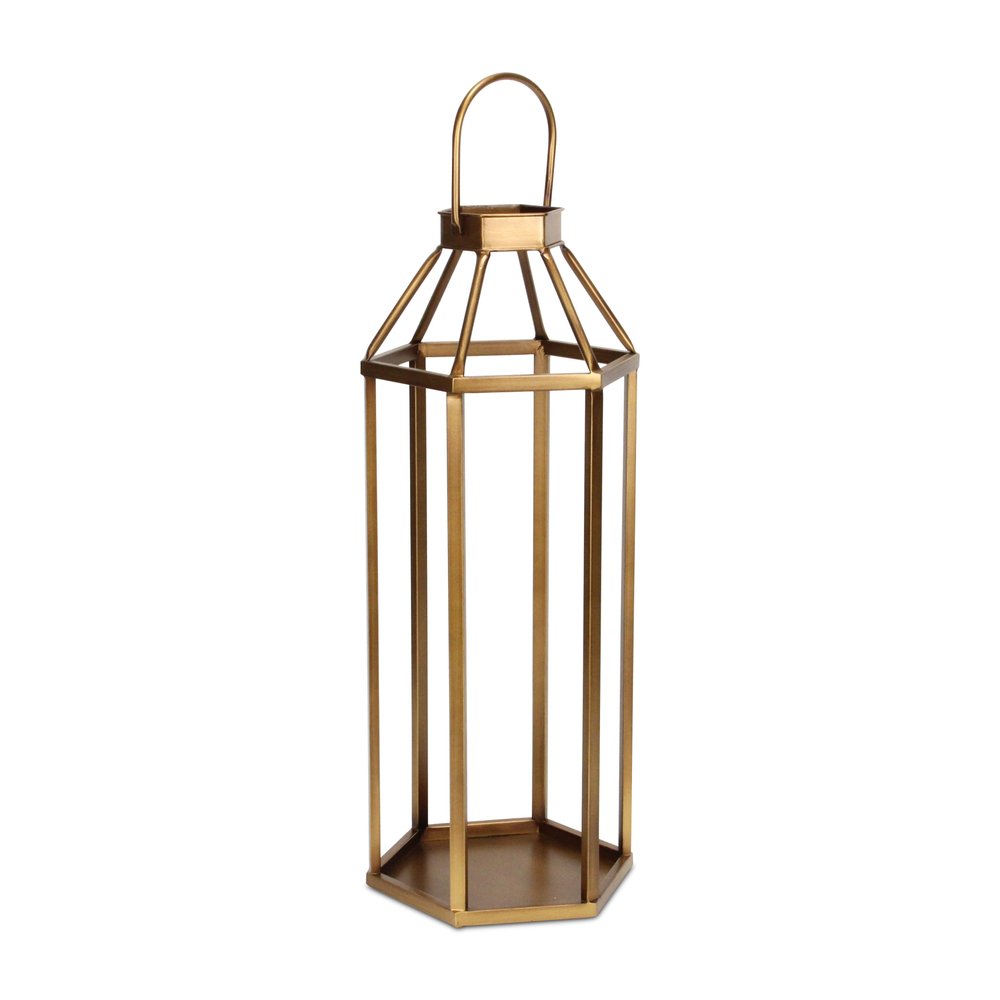32" Gold Geometric Metal Floor Lantern Candle Holder