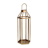 32" Gold Geometric Metal Floor Lantern Candle Holder