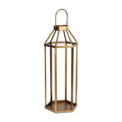 32" Gold Geometric Metal Floor Lantern Candle Holder