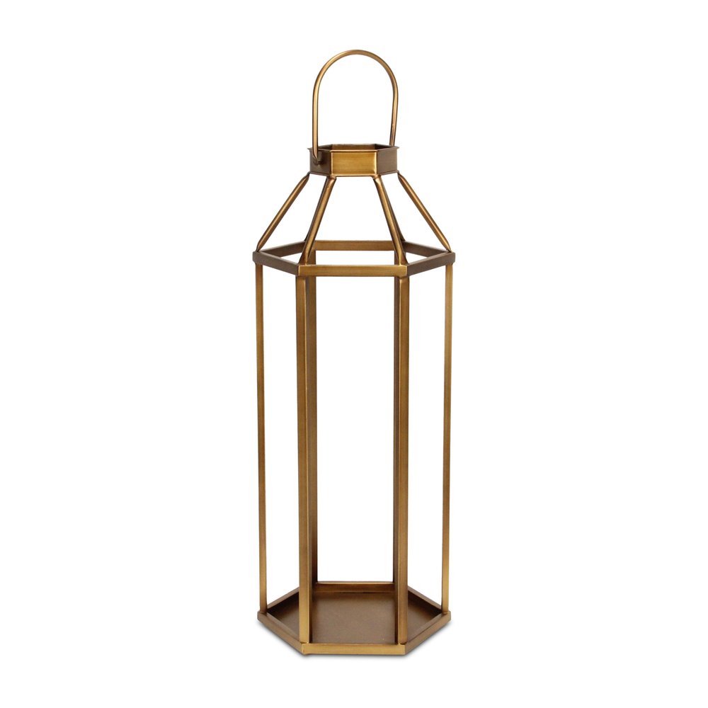 32" Gold Geometric Metal Floor Lantern Candle Holder
