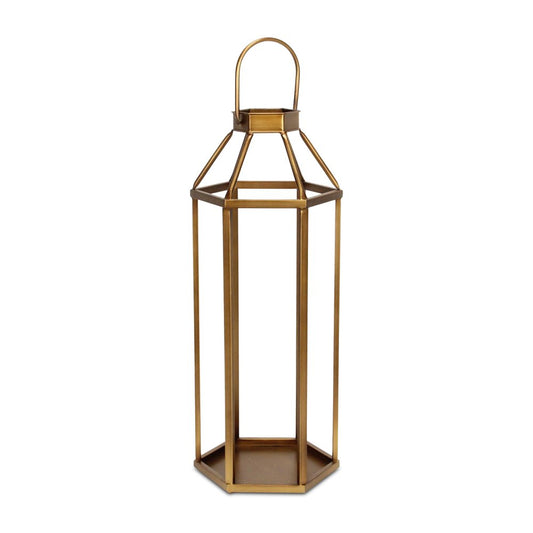 32" Gold Geometric Metal Floor Lantern Candle Holder