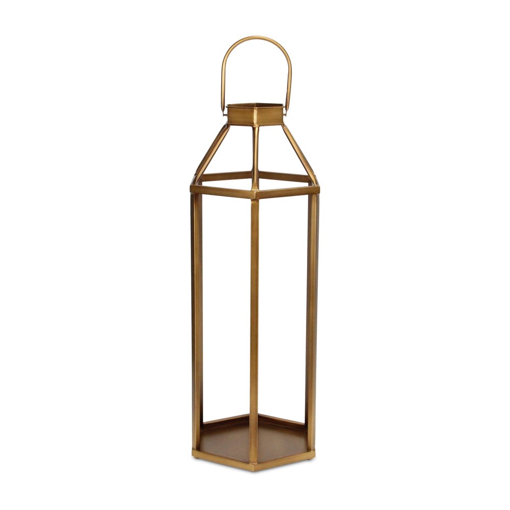 32" Gold Geometric Metal Floor Lantern Candle Holder