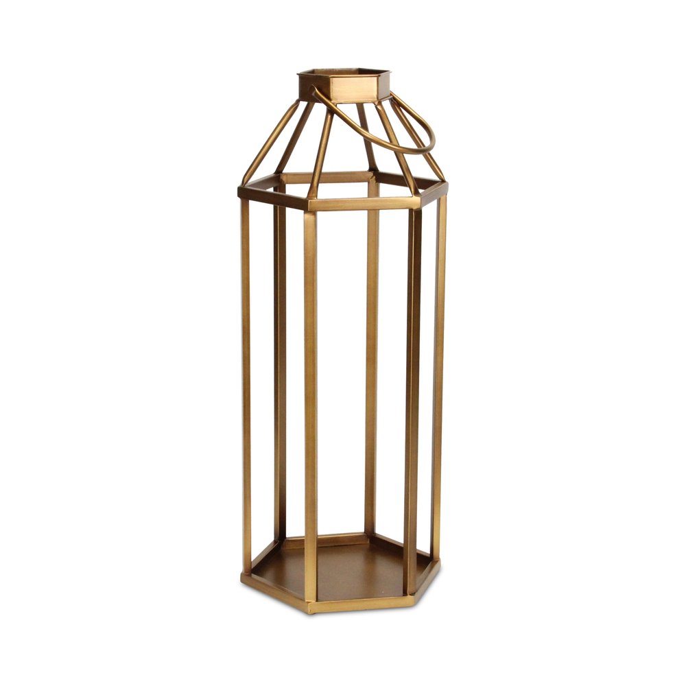 32" Gold Geometric Metal Floor Lantern Candle Holder