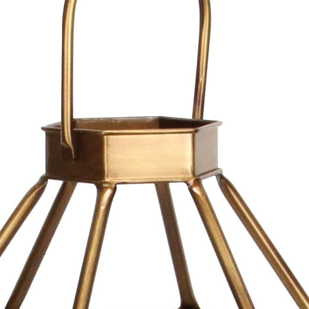 32" Gold Geometric Metal Floor Lantern Candle Holder