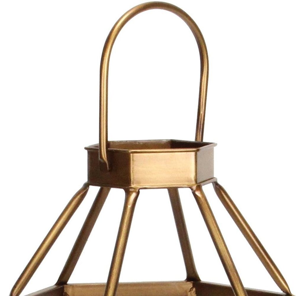 32" Gold Geometric Metal Floor Lantern Candle Holder