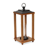 21" Brown And Black Geometric Metal And Solid Wood Tabletop Lantern Candle Holder
