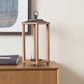 21" Brown And Black Geometric Metal And Solid Wood Tabletop Lantern Candle Holder