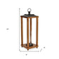 24" Brown And Black Geometric Metal And Solid Wood Floor Lantern Candle Holder