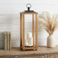 24" Black And Brown Distressed Geometric Metal And Solid Wood Floor Lantern Candle Holder