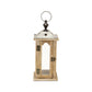 16" Natural And Gray Geometric Metal And Solid Wood Tabletop Lantern Candle Holder