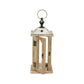 16" Natural And Gray Geometric Metal And Solid Wood Tabletop Lantern Candle Holder