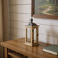 16" Natural And Gray Geometric Metal And Solid Wood Tabletop Lantern Candle Holder