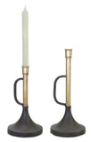 Set of Two Black And Gold Distressed Metal Tabletop Taper Candlesticks