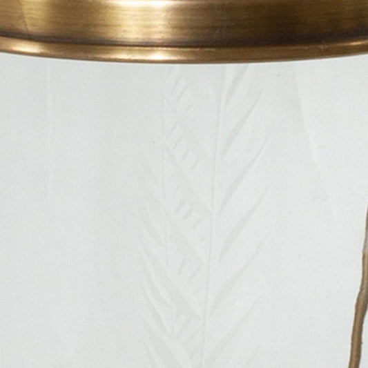 9" Clear And Gold Botanical Leaf Glass And Metal Tabletop Hurricane Candle Holder