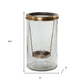 9" Clear And Gold Botanical Leaf Glass And Metal Tabletop Hurricane Candle Holder