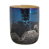 5" Navy Blue And Silver Abstract Glass Tabletop Pillar Candle Holder