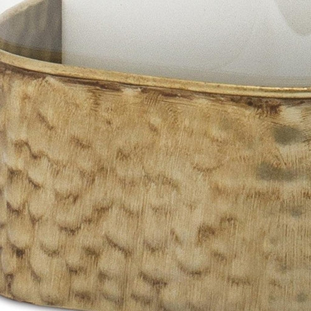 Set of Two Clear And Gold Hammered Glass And Metal Tabletop Hurricane Candle Holders