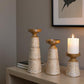 Set of Three Brown And White Distressed Floral Resin Tabletop Pillar Candle Holders