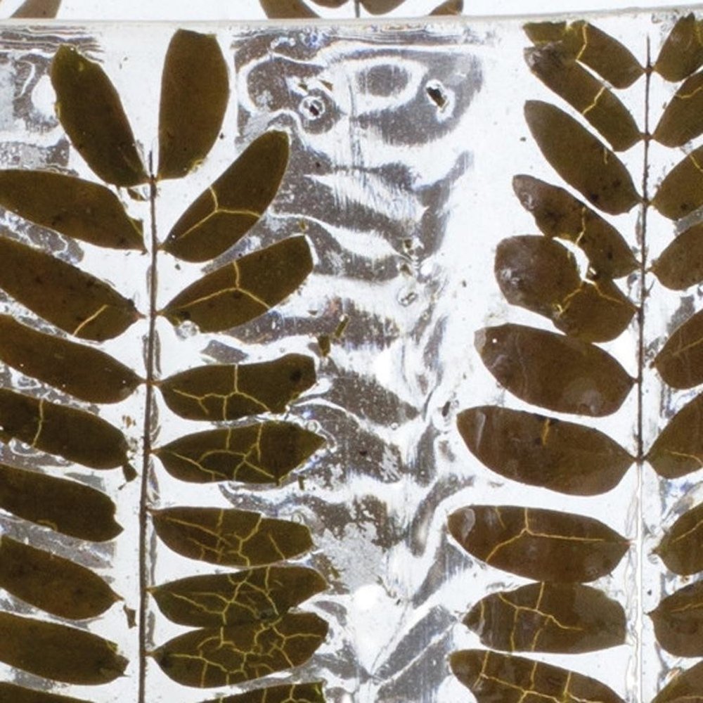 8" Clear And Green Botanical Leaf Glass Tabletop Pillar Candle Holder