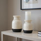 Set of Two Cream And Black Distressed Ceramic Tabletop Pillar Candle Holders