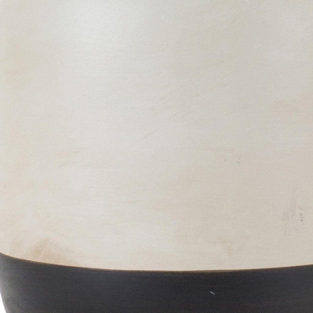 Set of Two Cream And Black Distressed Ceramic Tabletop Pillar Candle Holders