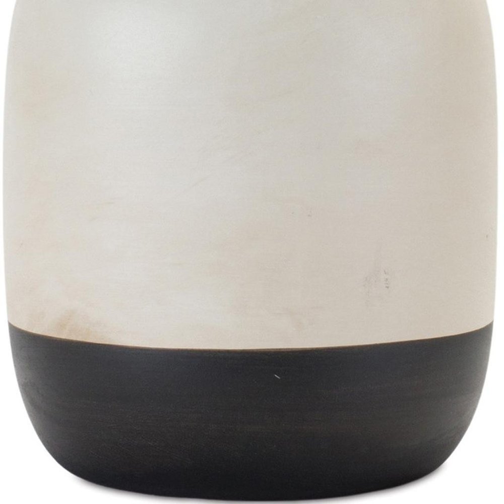 Set of Two Cream And Black Distressed Ceramic Tabletop Pillar Candle Holders