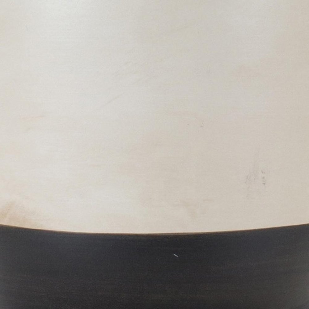 Set of Two Cream And Black Distressed Ceramic Tabletop Pillar Candle Holders