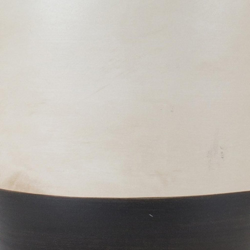 Set of Two Cream And Black Distressed Ceramic Tabletop Pillar Candle Holders